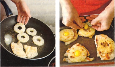 piept de pui cu ananas si oua de prepelita, reteta in imagini